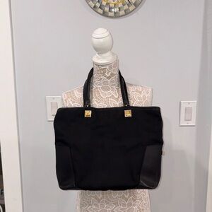 Authentic Salvatore Ferragamo Luxury Elegant Black Tote Bag With Gold Accents